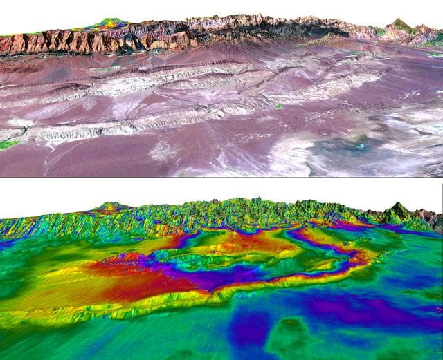 NASA image: Shahdad, Southeast Iran, Radar Interferometry -- Silent Earthquake, Perspective View