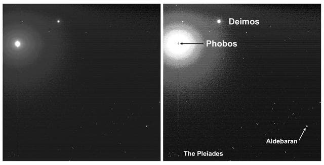 NASA image: Two Moons and the Pleiades from Mars