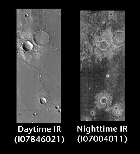 NASA image: Crater Ejecta by Day and Night
