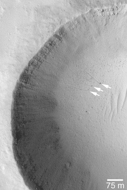 NASA image: Boulder Tracks
