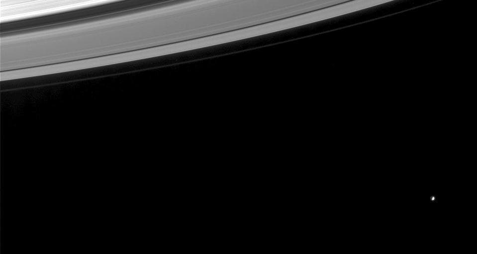 NASA image: Mimas and the Rings