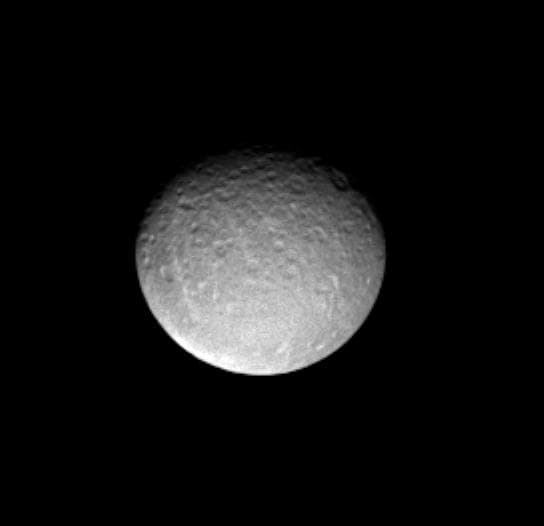 NASA image: Rhea and Her Craters