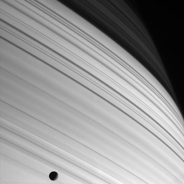 NASA image: Sun-striped Saturn
