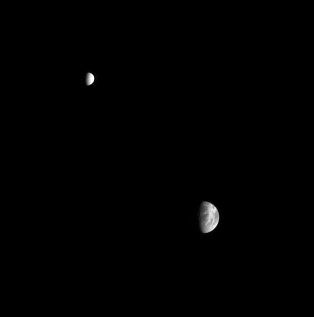 NASA image: Mimas and Dione