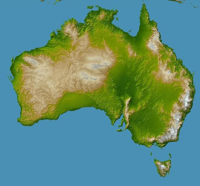 NASA image: Australia, Shaded Relief and Colored Height