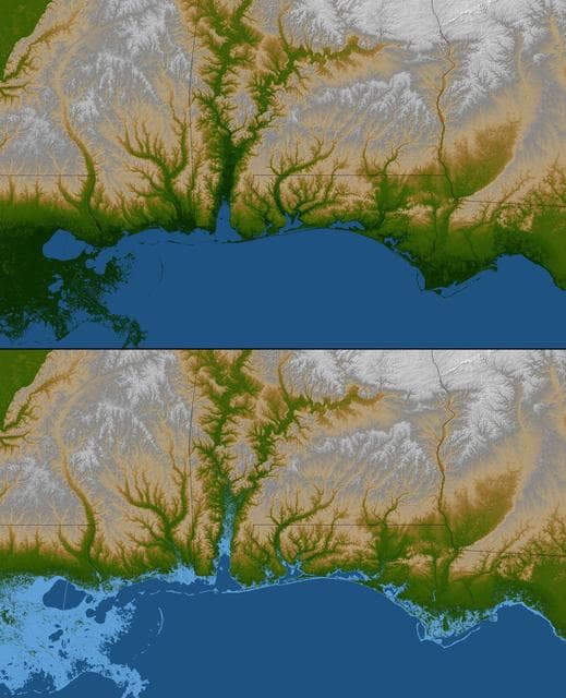 NASA image: Gulf Coast, Shaded Relief and Colored Height