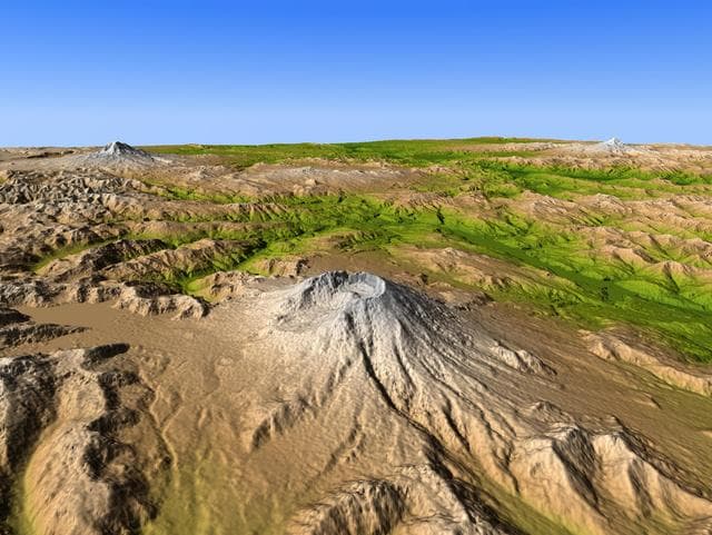 NASA image: Mount Saint Helens, Washington, USA, <br .>SRTM Perspective: Shaded Relief and Colored  Height