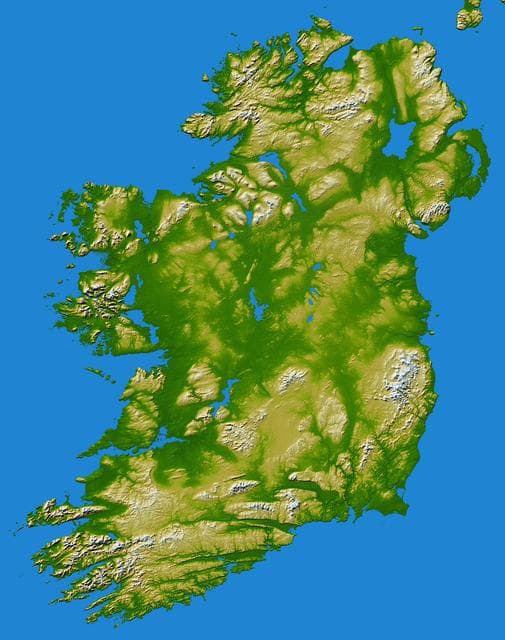 NASA image: Ireland, Shaded Relief and Colored Height