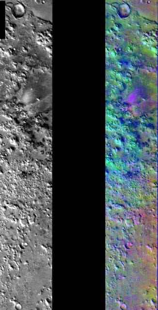 NASA image: Decorrelation Stretch Near Cerberus Fossae