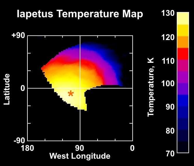 NASA image: Iapetus Temperature Map