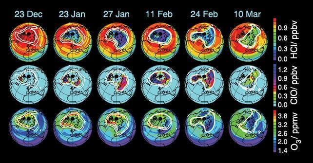 NASA image: Aura Microwave Limb Sounder Estimates of Ozone Loss, 2004/2005 Arctic Winter