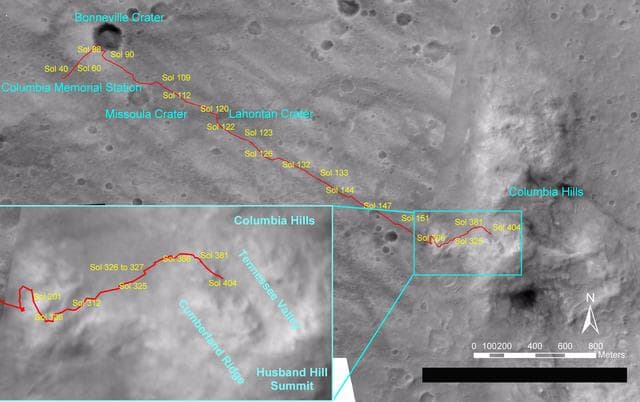 NASA image: Spirit Traverse Map, Sol 404