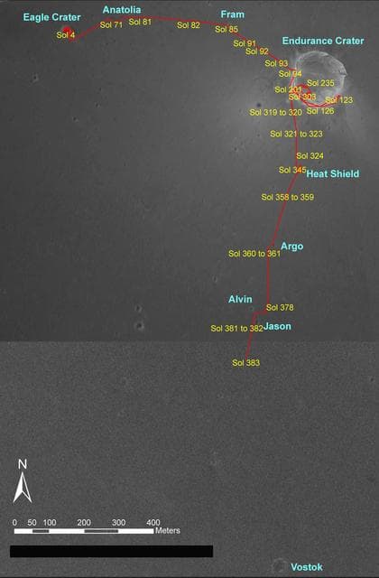 NASA image: Opportunity Traverse Map, Sol 383