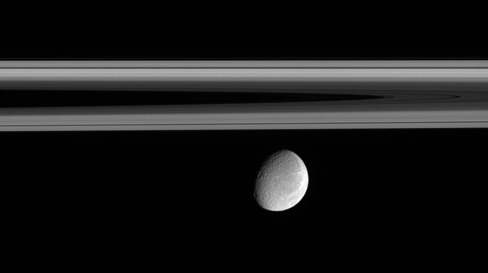 NASA image: Sleek Rings, Rugged Moon