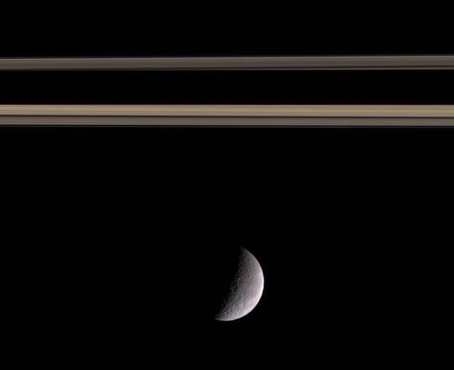 NASA image: Rhea in Profile