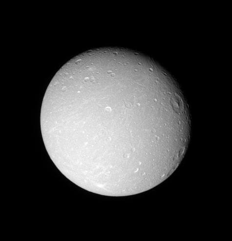 NASA image: Detail on Dione Monochrome