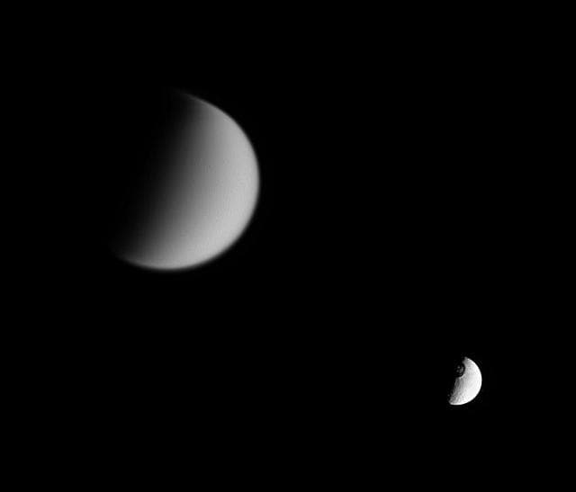 NASA image: Tethys and Titan