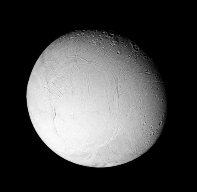 NASA image: Fresh Features on Enceladus Monochrome