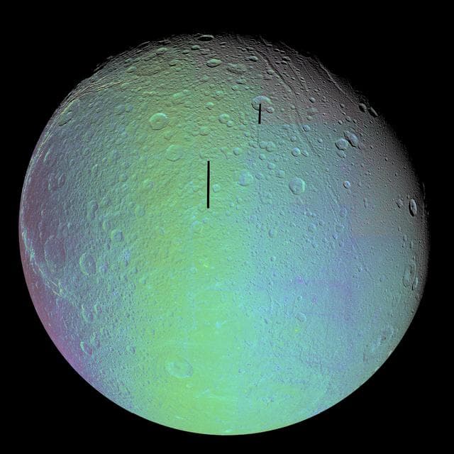 NASA image: Dione in Full View - False Color
