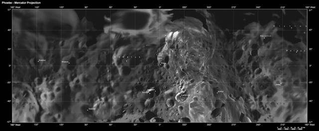 NASA image: Phoebe: Cartographic Projections Mercator Projection