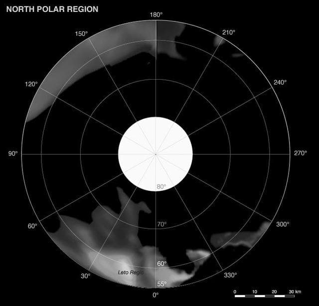 NASA image: Phoebe: Cartographic Projections North Polar Map