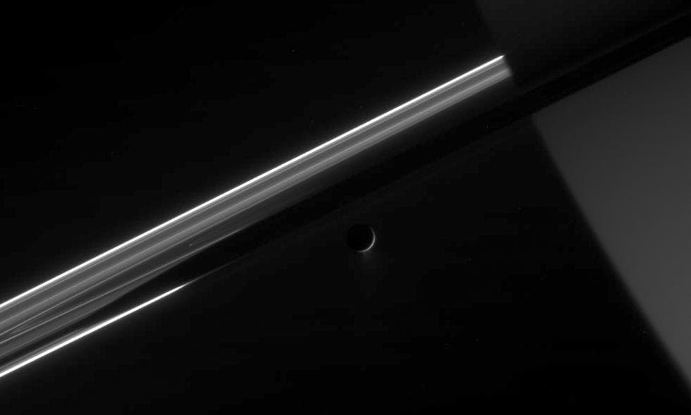 NASA image: Dark Side of Saturn Moon