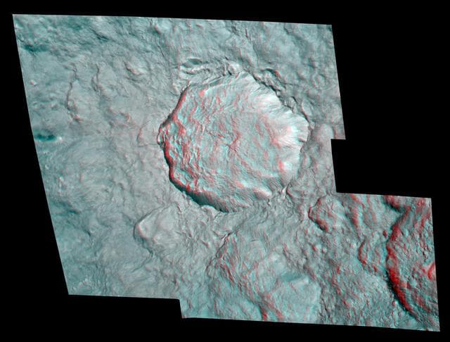 NASA image: Rhea Pop-up Crater