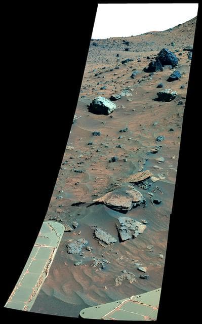 NASA image: Possible Meteorites in the Martian Hills False Color