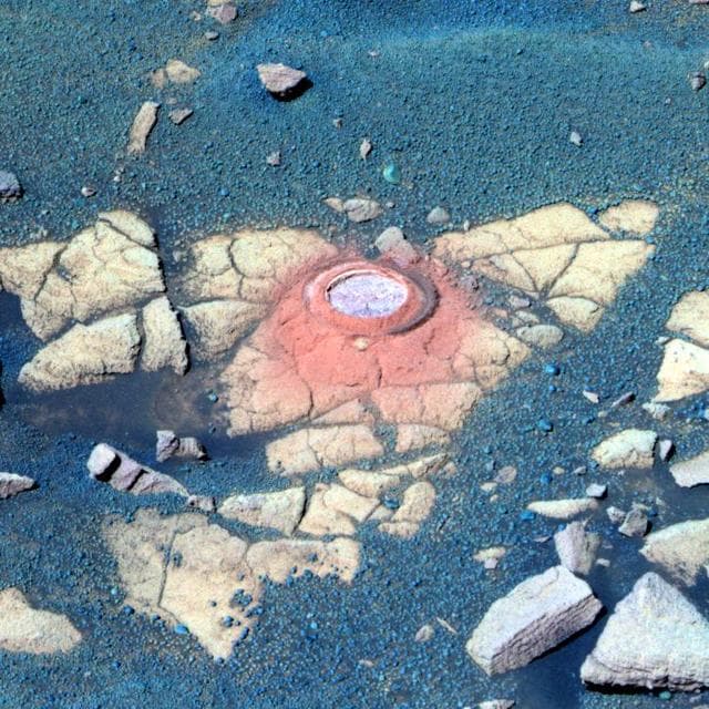 NASA image: Opportunity Takes a Last Look at Rock Exposure Before Heading to Victoria   Crater False Color