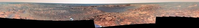NASA image: Of Craters and Erosion: Opportunity Examines Beagle False Color