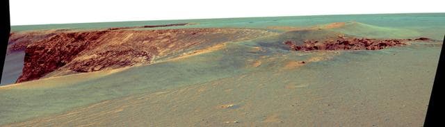 NASA image: Layers of Cabo Frio in Victoria Crater False Color