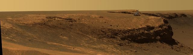 NASA image: Superimposed Rover on Rim of Victoria Crater  Artist Concept