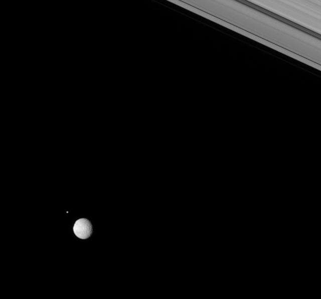 NASA image: Helene and Mimas