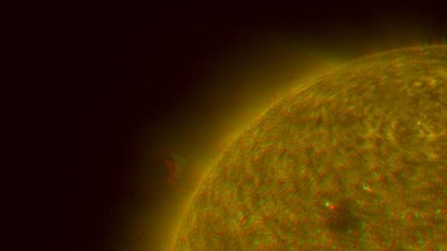 NASA image: Left Limb of North Pole of the Sun, March 20, 2007 Anaglyph