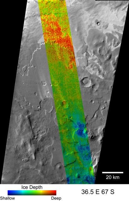 NASA image: Depth-to-Ice Map of a Southern Mars Site Near Melea Planum