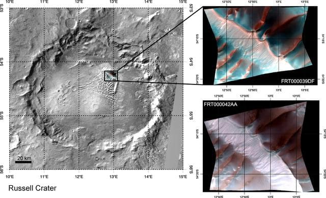 NASA image: Defrosting of Russell Crater Dunes