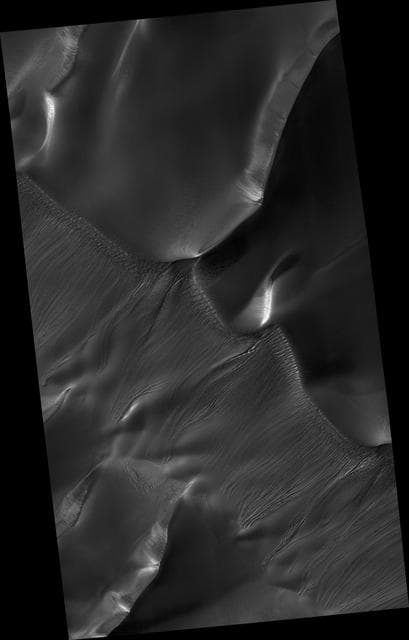 NASA image: Channels on Dunes in Russell Crater