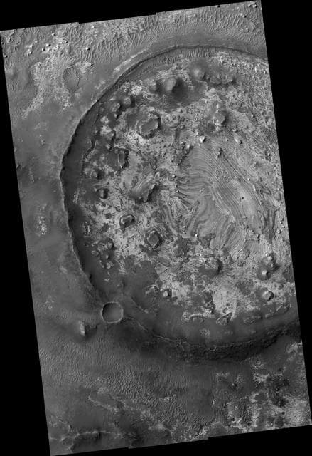 NASA image: Layering in Exhumed Crater at Meridiani