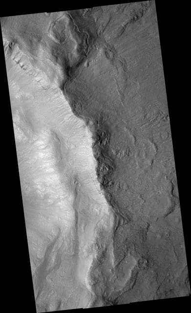 NASA image: Gullies in Inner Slope of Crater and Exposed Bedrock