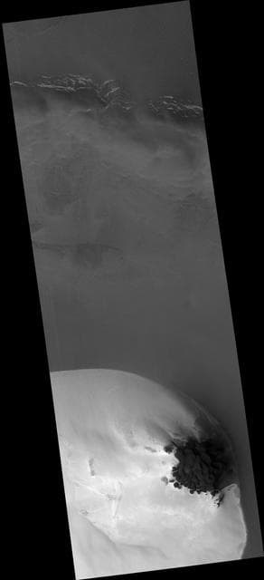NASA image: Frost Patch and Dunes in a Northern Hemisphere Crater