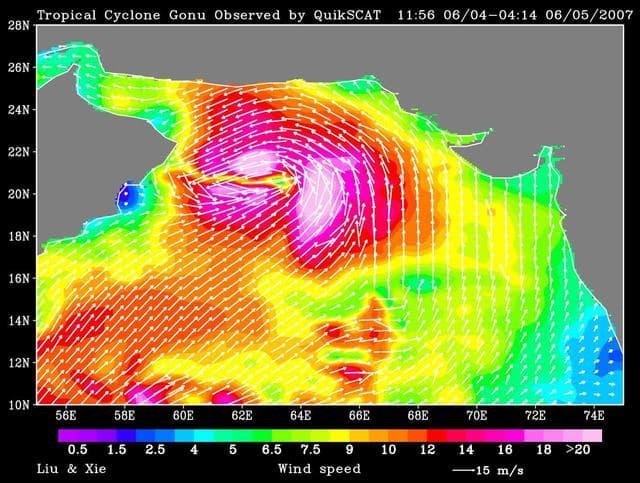 NASA image: Tropical Cyclone Gonu Observed by QuikSCAT