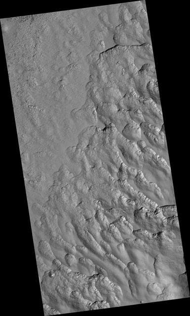 NASA image: Scalloped Topography in Peneus Patera Crater