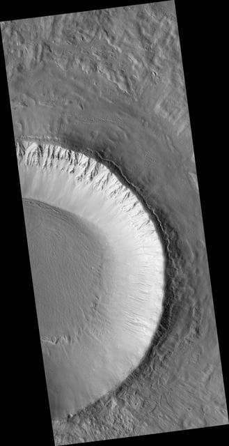 NASA image: Spokes, Creep, and Channels in a Crater in Utopia Planitia