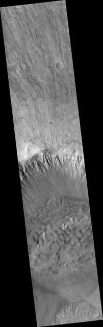 NASA image: Gullies and Dunes in a Crater in Newton Basin