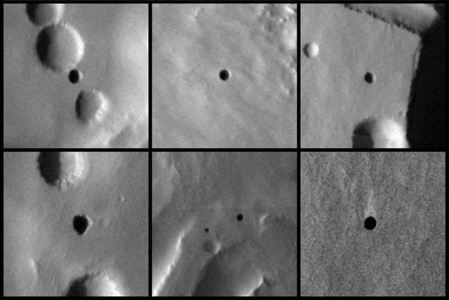 NASA image: Seven Possible Cave Skylights on Mars
