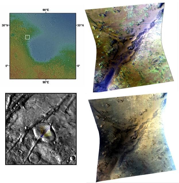 NASA image: Phyllosilicate and Olivine around a Fracture in Nili Fossae