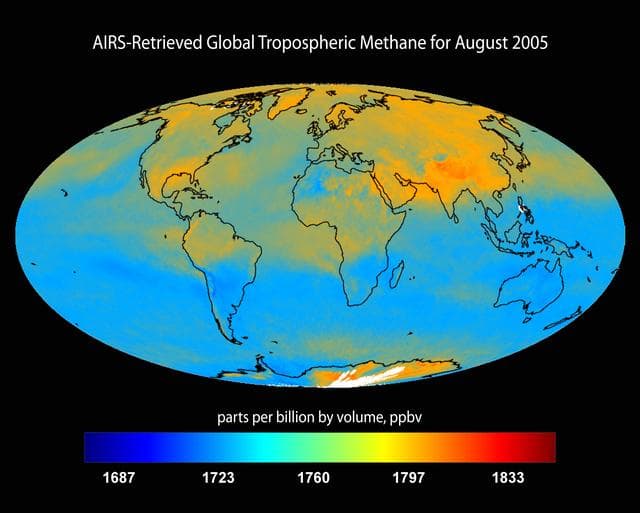 NASA image: AIRS-Retrieved Global Tropospheric Methane for August 2005