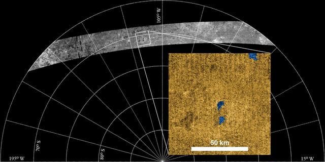 NASA image: Radar Sees Lakes in Titan Southern Hemisphere
