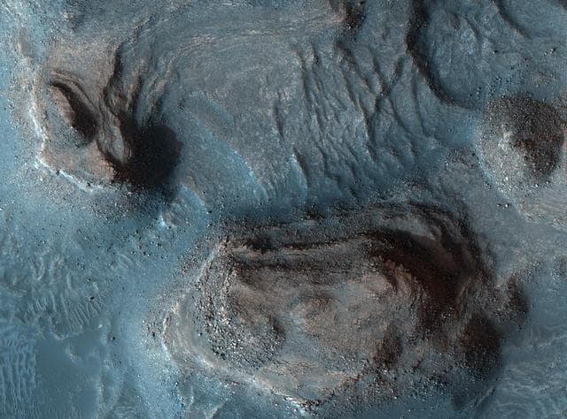 NASA image: Rocky Mesas of Nilosyrtis Mensae Region, in Color