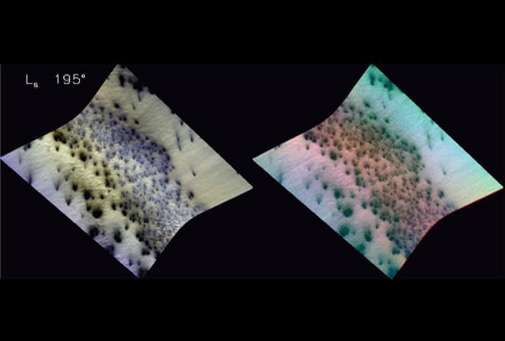 NASA image: Carbon-Dioxide Frost Settling from Seasonal Outbursts on Mars Movie